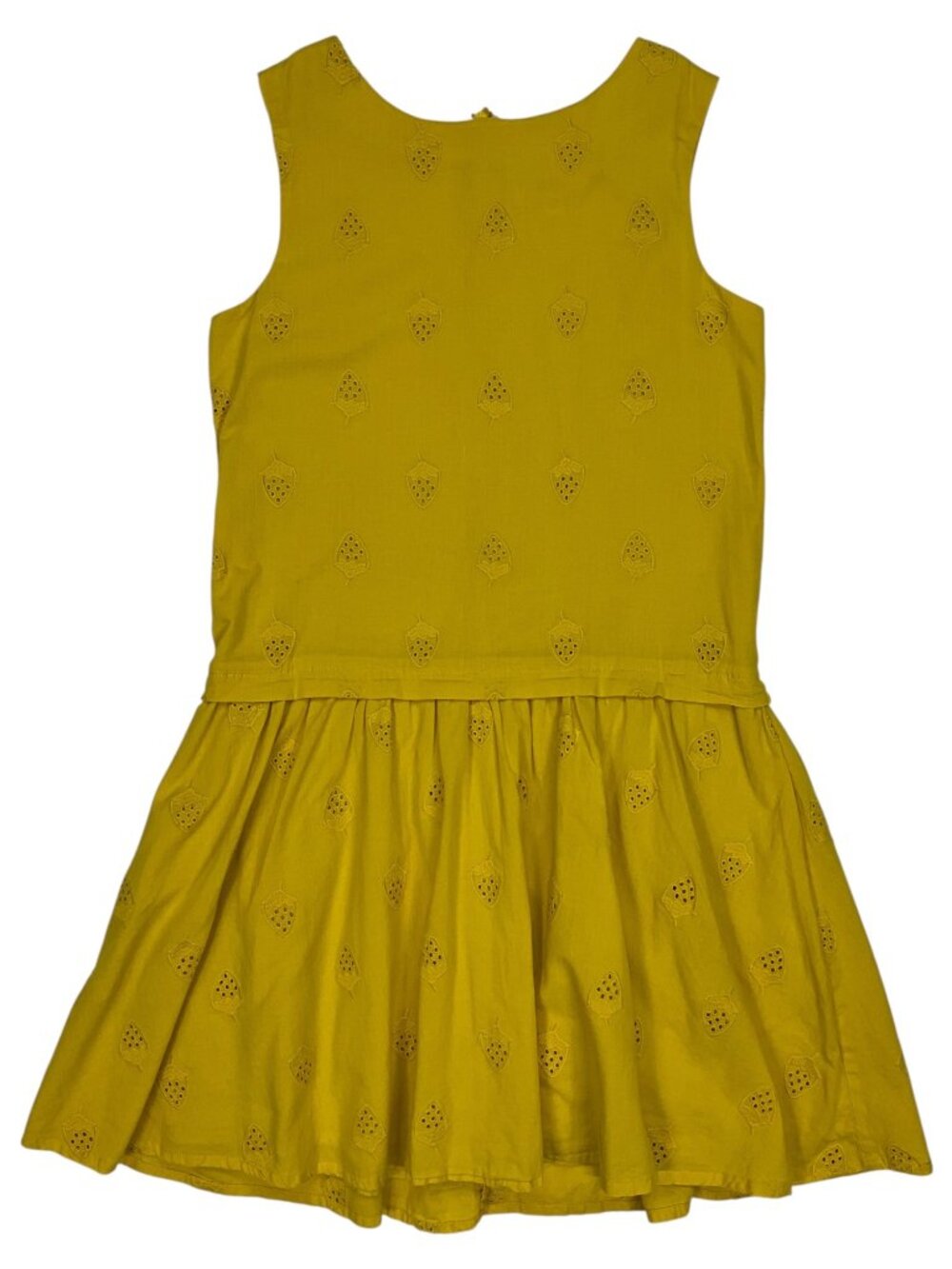 Boden Girls Strawberry Embroidered Cotton Dress 9-10Y Yellow Sleeveless